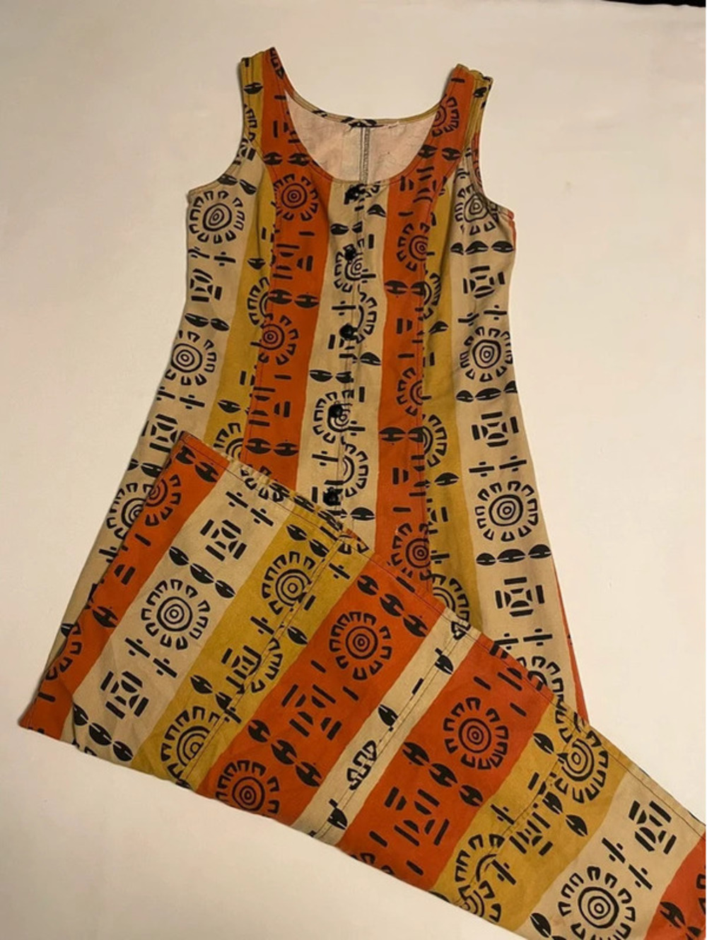 Vintage Tinseltown African Tribal Print Button Front Jumper Dress USA Medium